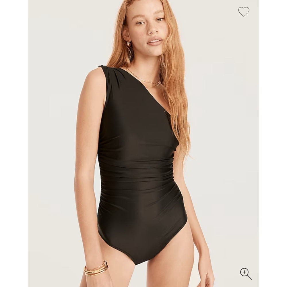 NWT J Crew Ruched Swimsuit Reg Rise Sz 20 One Shoulder Shelf Bra Black Swim Pads
